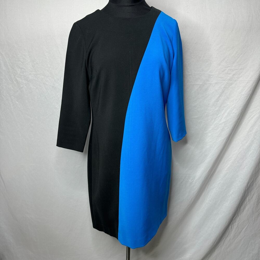 Ann Taylor Black Blue Mod Color Block Shift Stretch Dress Size 0 Petite
